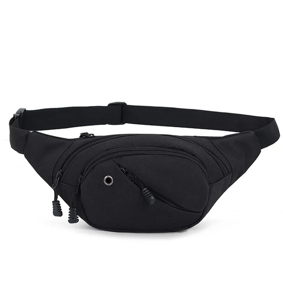 Black Front Zipper Waist Bag
