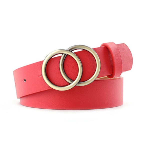 Red Double Round Buckle Skinny Belt